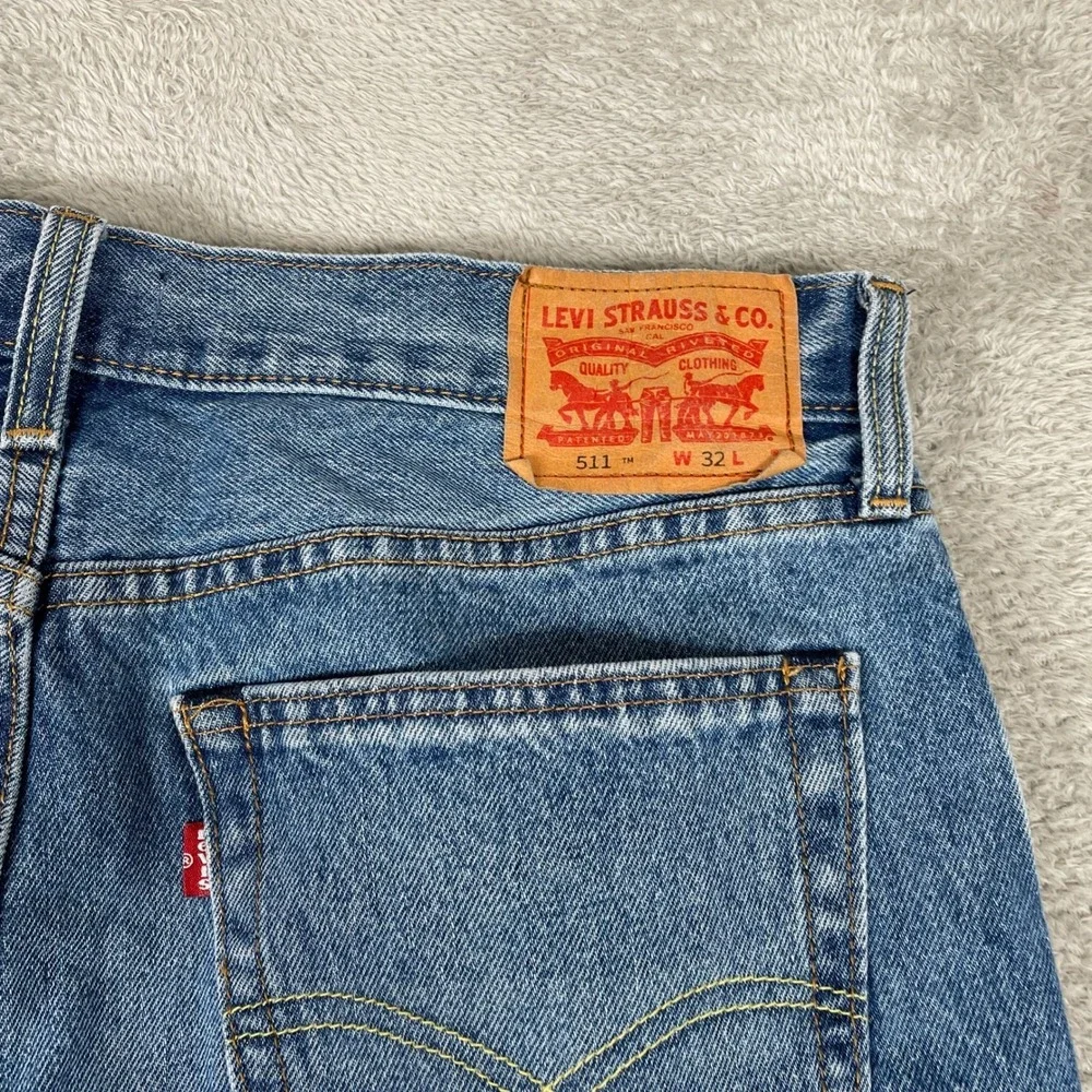 Levis 511 Denim Shorts Mens 32 Blue Cut Off‎ Raw Hem Slim Fit Summer Skater